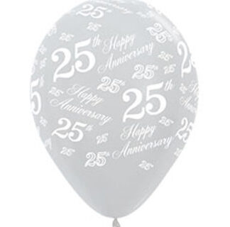 Fashion Solid Silver Happy 25th Anniversary Balloons - 12" Latex (25ct)