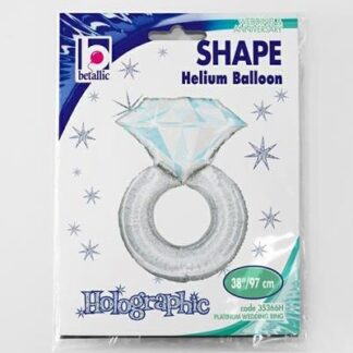 Platinum Wedding Ring Holographic Shape Balloon - 38" Foil