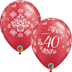 Pearl Ruby Red 40th Anniversary Damask Balloons - 11" Latex (25ct)