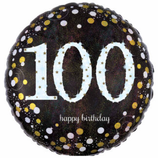 Age 100 Birthday Black and Gold Balloon - 18" Foil
