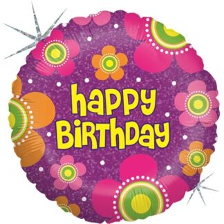 Birthday Flowers Holographic Balloon - 18" Foil unpackaged
