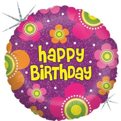 Birthday Flowers Holographic Balloon - 18" Foil unpackaged