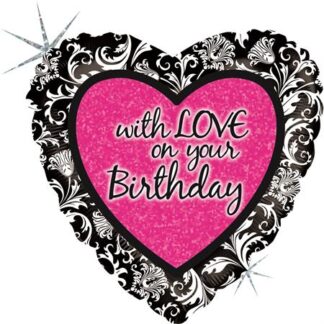 With Love On Your Birthday Damask Holographic Balloon - 18" Foil packaged