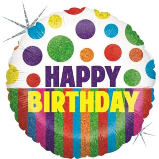Happy Birthday Dots & Stripes Balloon - 18" Foil unpackaged