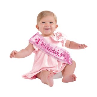 1st Birthday Pink Fabric Sashes - (37cm x 9.5cm)