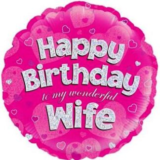 Holographic Happy Birthday To My Wonderful Wife Balloon - 18" Foil