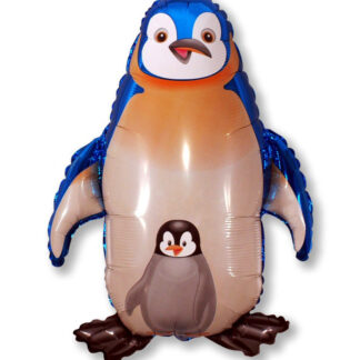 Blue Penguin with Baby Christmas Supershape Balloon - Foil