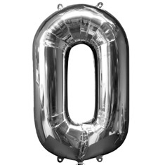 Silver Number 0 Balloon - 34" Foil