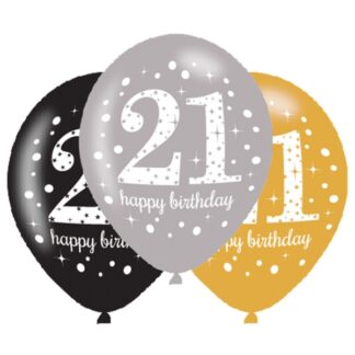Age 21 Birthday Gold Sparkling Celebration Balloons - 11" Latex (6ct)