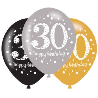 Age 30 Birthday Gold Sparkling Celebration Balloons - 11" Latex (6ct)