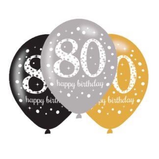 Age 80 Birthday Gold Sparkling Celebration Balloons - 11" Latex (6ct)