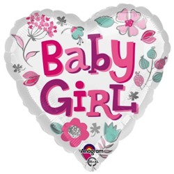 Baby Girl Heart Balloon - 18" Foil