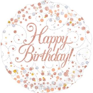 White & Rose Gold Sparkling Fizz Birthday Holographic Balloon - 18" Foil