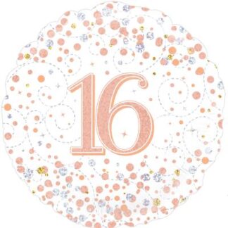 White & Rose Gold Holographic 16th Sparkling Fizz Birthday Balloon - 18" Foil