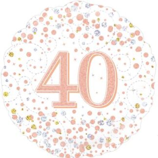 White & Rose Gold Holographic 40th Sparkling Fizz Birthday Balloon - 18" Foil