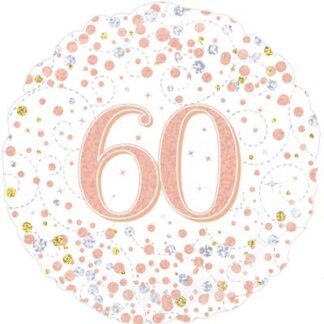 White & Rose Gold Holographic 60th Sparkling Fizz Birthday Balloon - 18" Foil