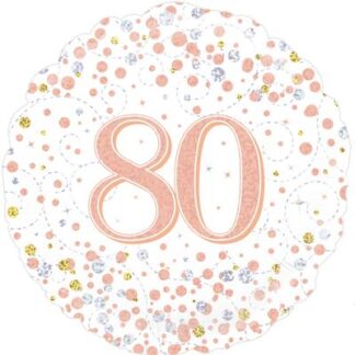 White & Rose Gold Holographic 80th Sparkling Fizz Birthday Balloon - 18" Foil