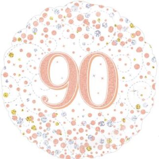 White & Rose Gold Holographic 90th Sparkling Fizz Birthday Balloon - 18" Foil