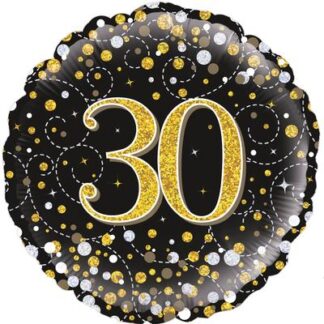 Black & Gold Holographic Sparkling Fizz 30th Birthday Balloon - 18" Foil