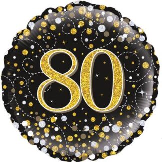 Black & Gold Holographic Sparkling Fizz 80th Birthday Balloon - 18" Foil