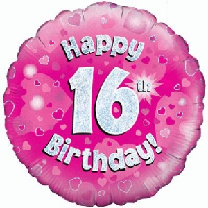 Pink Holographic Happy 16th Birthday Balloon - 18" Foil