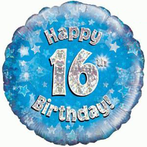Blue Holographic Happy 16th Birthday Balloons - 18" Foil