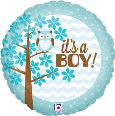 Holographic It’s a Boy Baby Owl Balloon - Foil UNPACKAGED