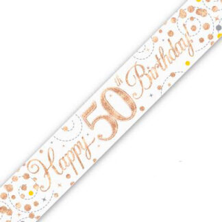 White & Rose Gold Sparkling Fizz 50th Birthday Banner - (6ct)