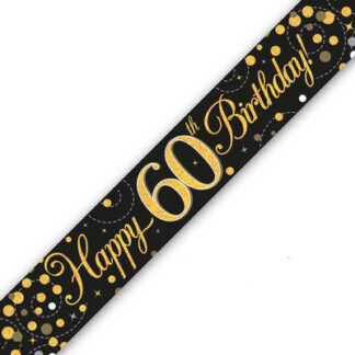 Black & Gold Sparkling Fizz 60th Birthday Banner - (6ct)