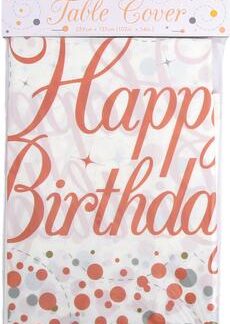 Happy Birthday Sparkling Fizz Rose Gold Colourfast Plastic Table Cover - (137cm X 2.6m) (1ct)
