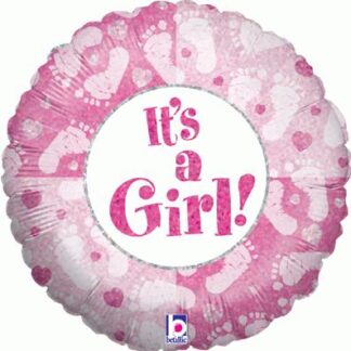 Holographic It's a Girl Footprints Balloon - 18" Foil