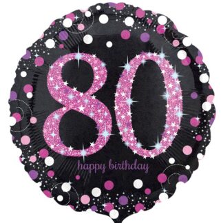 Age 80 Birthday Black and Pink Balloon - 18" Foil