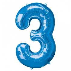 Blue Number 3 Balloon - 34" Foil