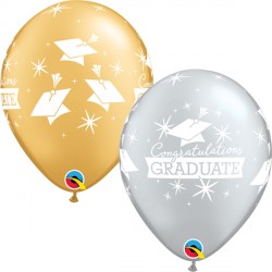Graduation Gold & Silver Congratulations Graduate Caps Balloon - 11" Latex (25ct)