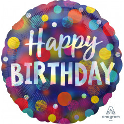 Iridescent Party Dots Happy Birthday Balloon - 18" Foil