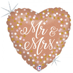 Rose Gold Glitter Holographic Mr. & Mrs. Balloon - 18" Foil