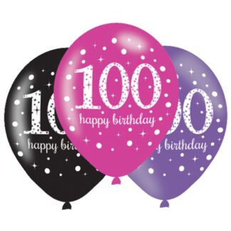 Age 100 Birthday Pink Celebration Balloons - 11" Latex (6ct)