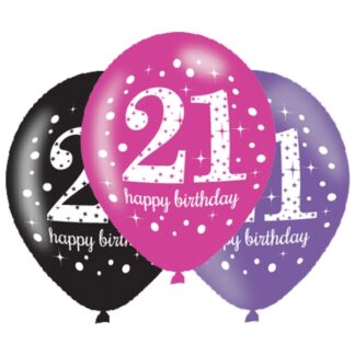Age 21 Birthday Pink Celebration Balloons - 11" Latex (6ct)