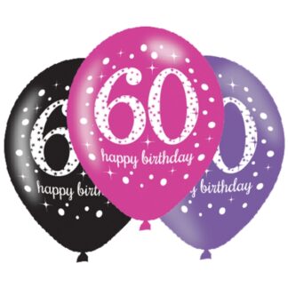 Age 60 Birthday Pink Celebration Balloons - 11" Latex (6ct)