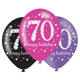 Age 70 Birthday Pink Celebration Balloons - 11" Latex (6ct)