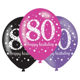 Age 80 Birthday Pink Celebration Balloons - 11" Latex (6ct)
