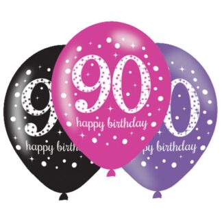 Age 90 Birthday Pink Celebration Balloons - 11" Latex (6ct)