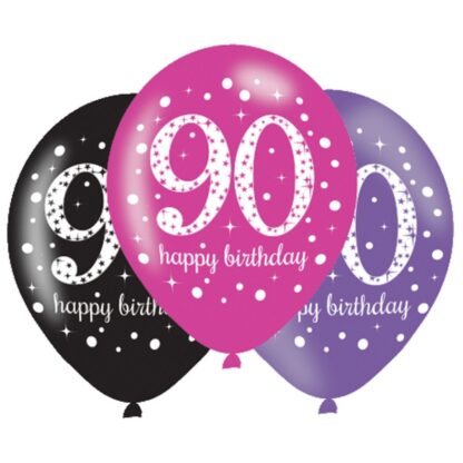 Age 90 Birthday Pink Celebration Balloons - 11" Latex (6ct)