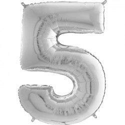 Silver Number 5 Balloon - 26" Foil