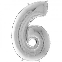 Silver Number 6 Balloon - 26" Foil