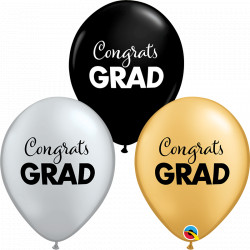 Graduation Gold, Silver & Onyx Black Assorted Simply Congrats Grad Balloon - 11" Latex (25ct) EOL