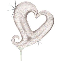 Mini Silver Holographic Chain of Hearts Shape Air-Filled Balloon – 14″ Foil