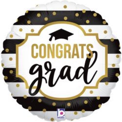 Mini Graduation Black & White Stripe Grad Shape Air-Filled Balloon – 9″ Foil