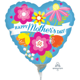 Mini Blue Mother's Day Heart Air-Filled Balloon - Foil 9"