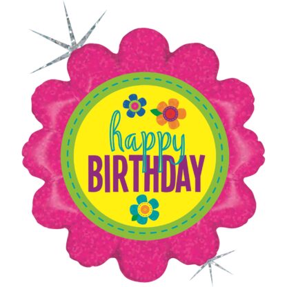Birthday Button Flower Holographic Balloon- 18" Foil